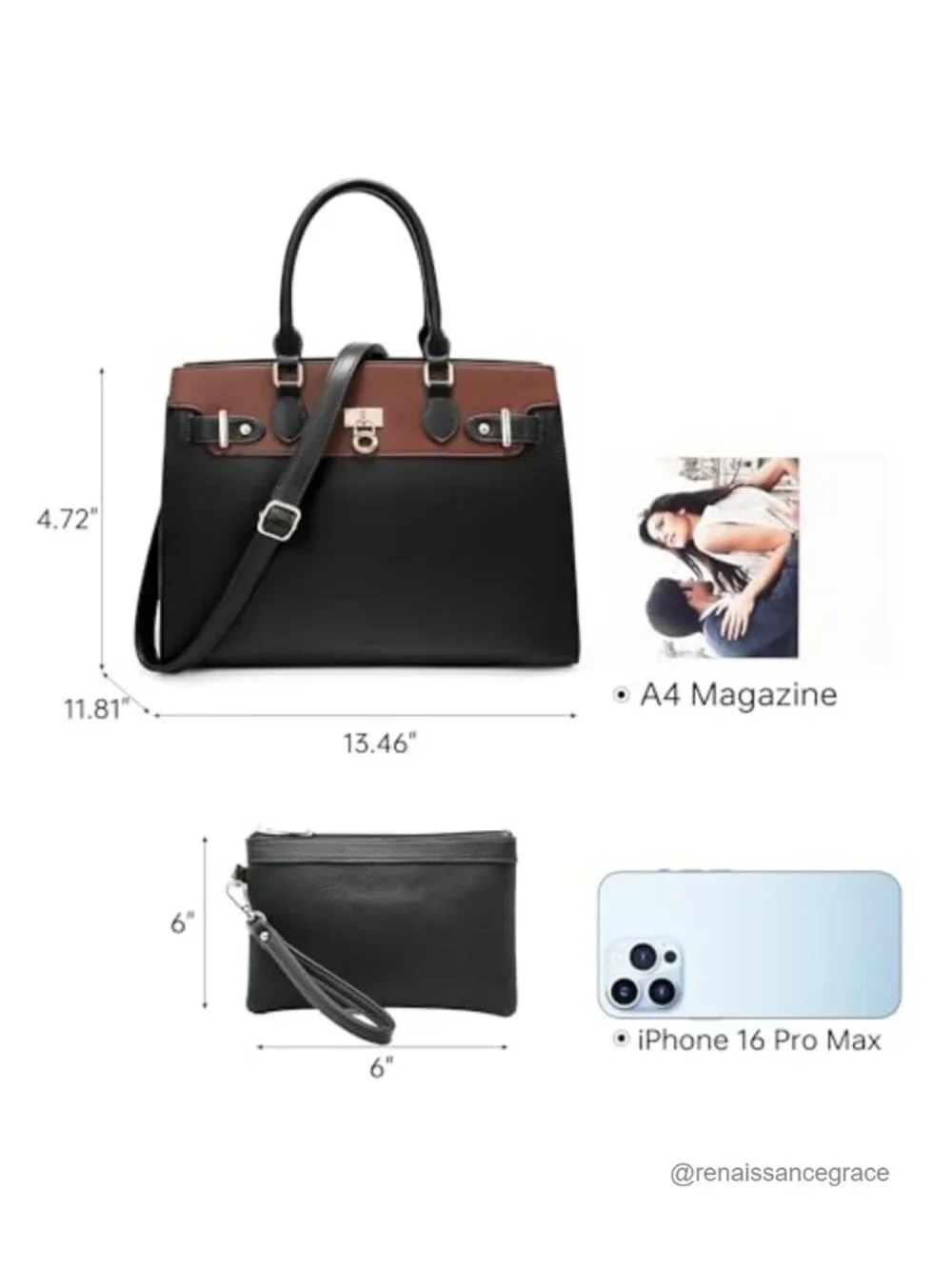 Large Satchel Purse Women Vegan Leather Structured Top Handle Bag Shoulder Work